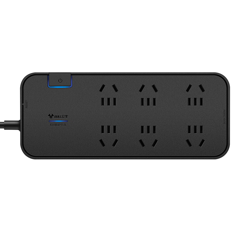 BULL Surge And Lightning Protection Gaming Power Strip / Extension Cord / Power Bar / Multi-Outlet Strip / Power Board, 6 Outlets with Master Switch, 1.8 Meters Long, Protects Smart Devices, GN-H3060