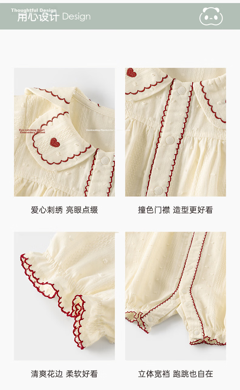 Guaiqi Bear Baby Girl Pure Cotton Short Sleeve Romper Summer Infant Sweet Breathable Thin Jumpsuit Outfits 15