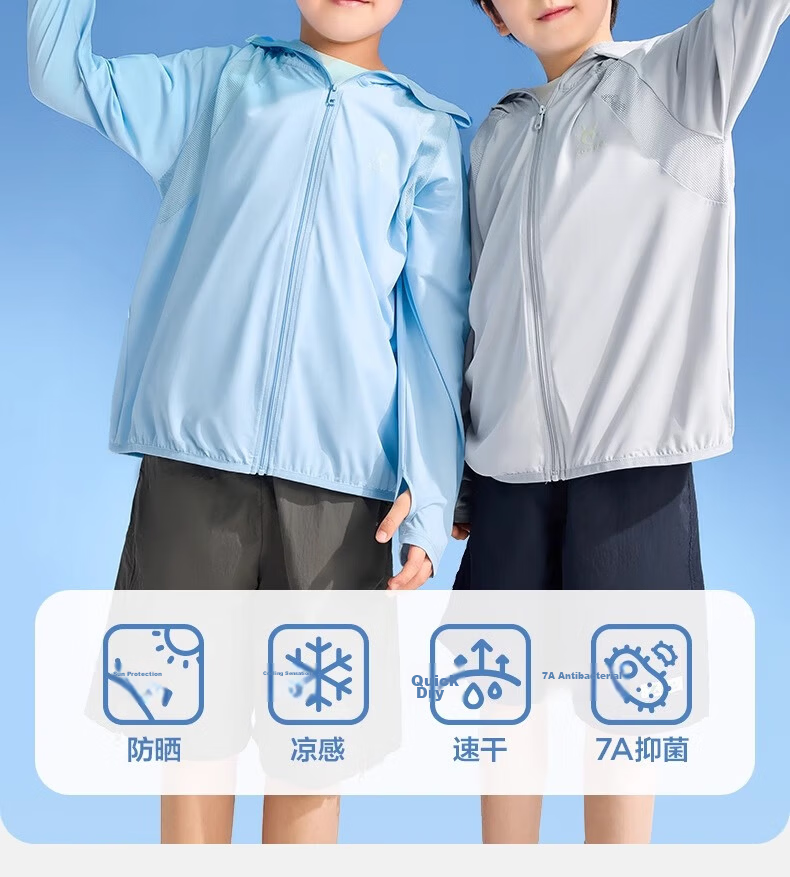 Zoxi Kids Sunscreen Jacket Boys Lightweight Quick-Dry Summer 2026 New Boys Cooling Skin Jacket Blue 120 2