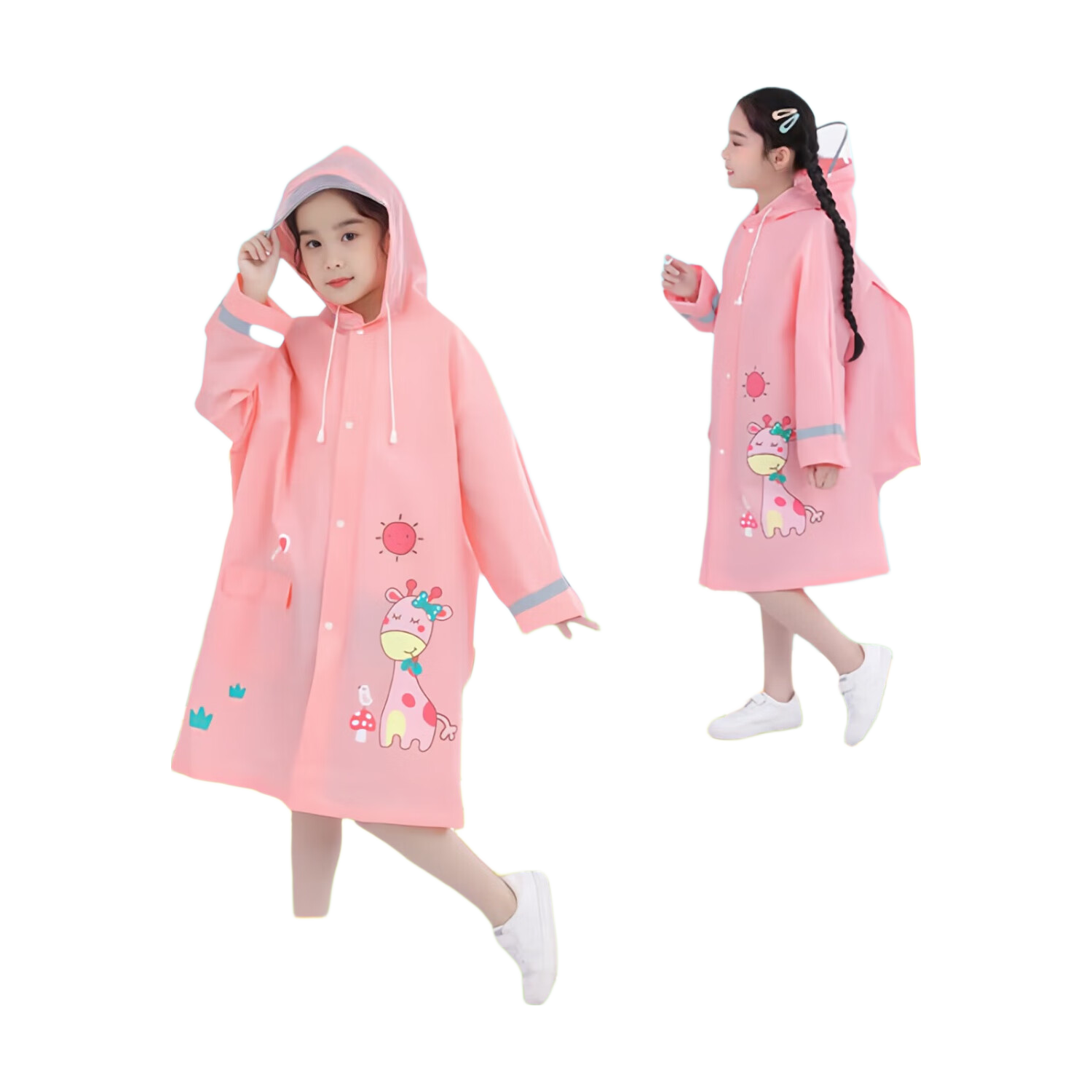 Meebordi Kids Raincoat Girls Elementary School Backpack Cover Full Body Heavy Rain Poncho New Deer L Size