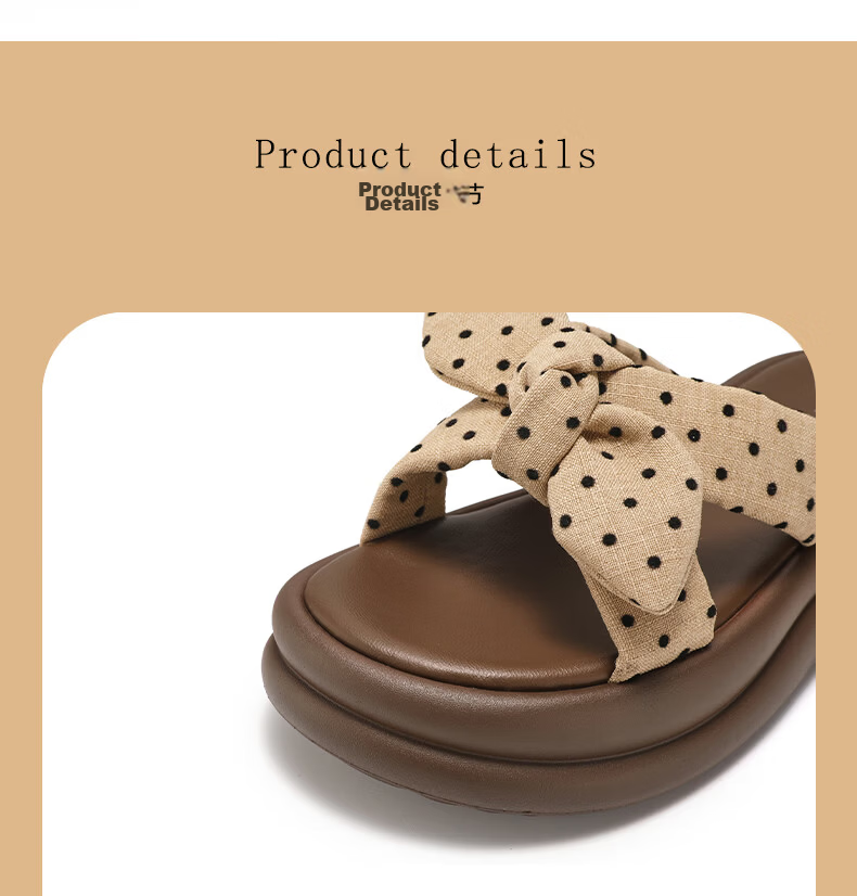 DAPHNE 2026 Summer New Polka Dot Bow Thick Sole Height Increasing Comfortable Outdoor Slippers for Women 6