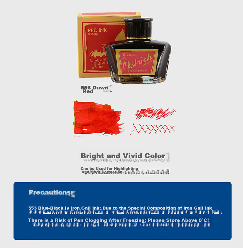 Ostrich Pure Black Quick-Dry Ink for Fountain Pens Compatible with Parker, Lamy, Pilot, Hero, Picasso 60ml 555 Black Carbon Ink 5