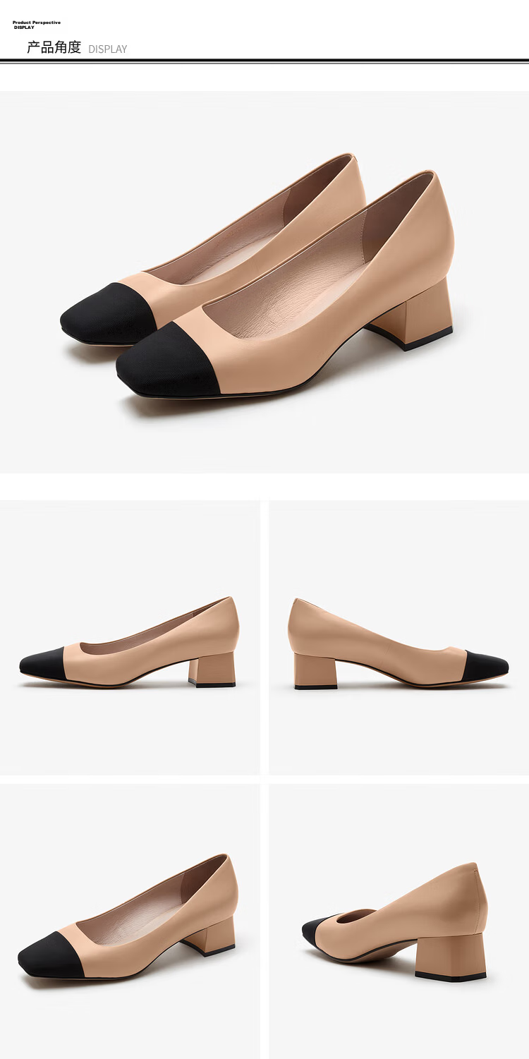 Laird & Dan 2026 Spring Summer Square Toe Colorblock Chanel Style Commuter Mid Block Heel Women's Single Shoes 5T40109 Daiwa Black BKK35 8