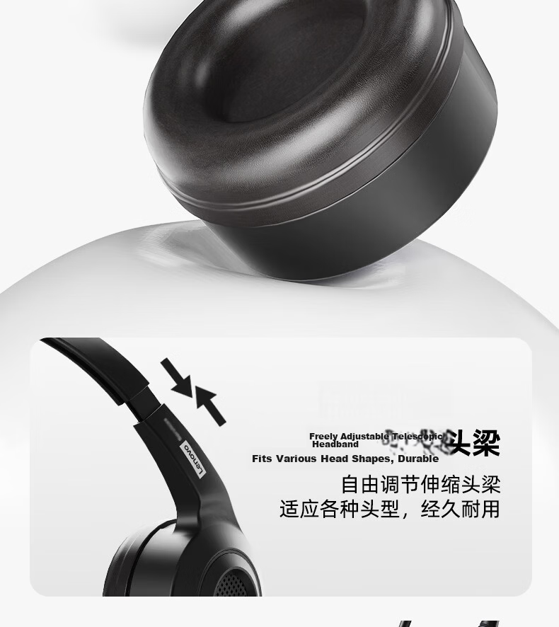 Lenovo Over-Ear Dual-Ear Call Center Headset Wired Noise-Cancelling 3.5mm for Phone Computer Desk Conference Office 11