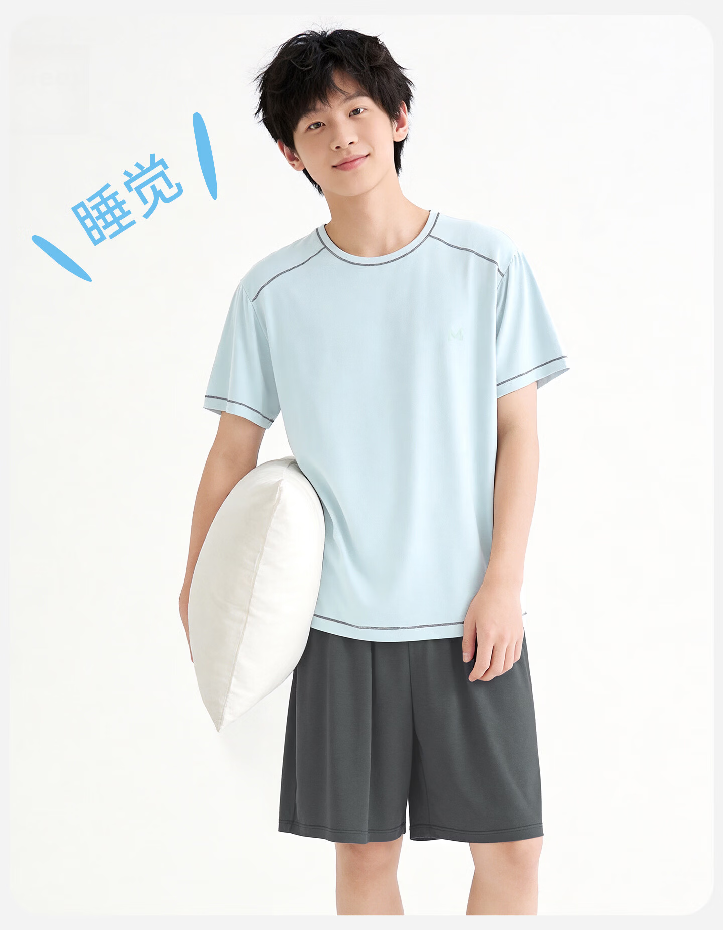 Langsha Children's Pajamas 2026 New Boys Teenagers Student Ice Silk Short Sleeve Set Summer Thin Homewear 11