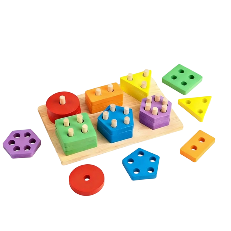 MKBIBI Montessori Early Education Toy Educational Four-Pillar Stacking Game 3-6 Years Old Early Learning Building Blocks Upgraded Baby Shape Matching