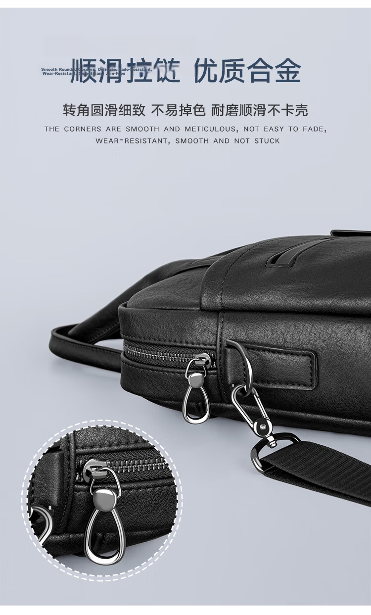 COW Men's Handbag Business Briefcase Laptop Bag Fashion Trendy Shoulder Crossbody Bag C-6669 Black 5