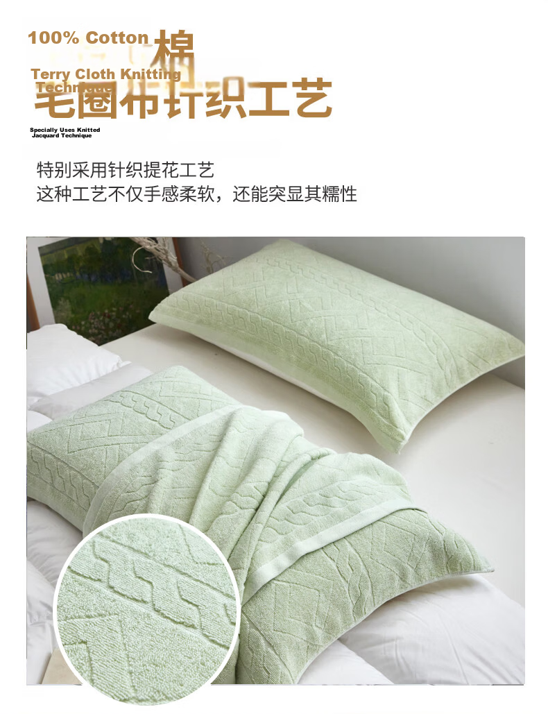Hengyuanxiang 100% Pure Cotton Thickened Pillow Towel Blue 52*75cm (Pair) 5