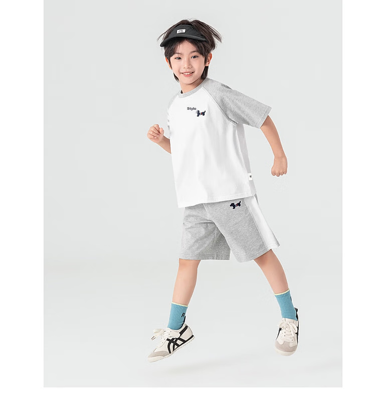Duoduo Kids Pure Cotton Cooling College Style Set Boys 2026 Summer Raglan Short Sleeve Shorts Two-Piece Sportswear 28