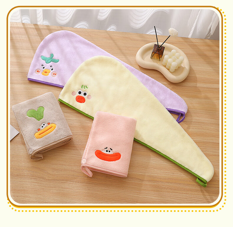 Fanyejia Cute And Ugly Hair Drying Cap for Students, Women's Super Absorbent Quick-Drying Hair Wrap Towel, Cute Coral Fleece Shower Cap for Adults 13