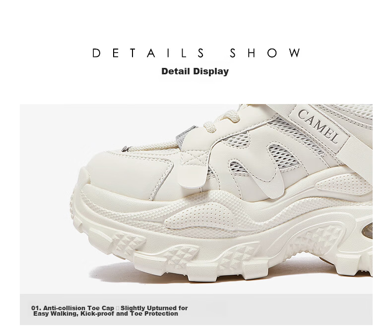 CAMEL Women's Dad Sneakers Breathable Mesh Sports Style Height Increasing Thick Sole Casual Shoes L25A283126W Beige Size 37 2