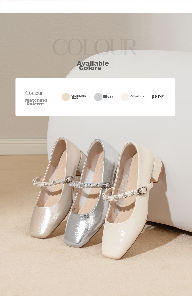 Zhuoshini French Mary Jane Shoes for Women 2026 New Summer Square Toe Low-Cut Leather Chunky Heel Single Shoes with Skirt Champagne Gold Size 35 14