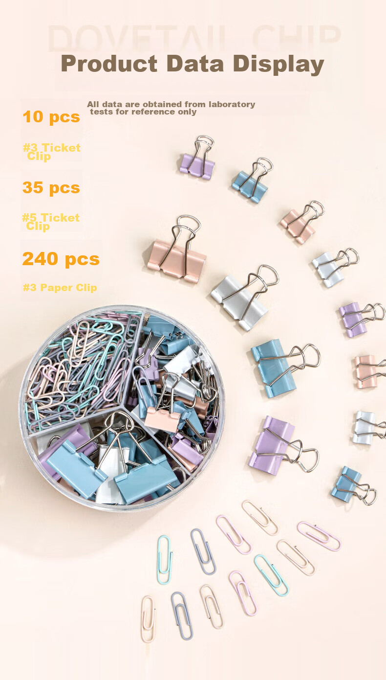 COMIX 3-in-1 Combo Set Long Tail Clips (19mm Small 35pcs, 32mm Medium 10pcs, 240 Paper Clips) Office EB309 2