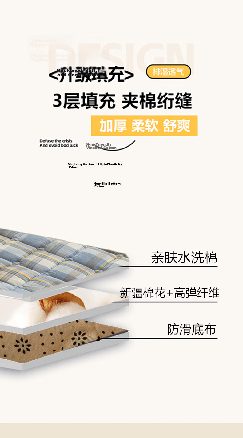 Hodo Class A 100 Cotton Mattress Cover, Single Bed Pad for Dormitory Or Home Use, Thin Foldable Bedding, 0.9*2m, Blue Plaid 8