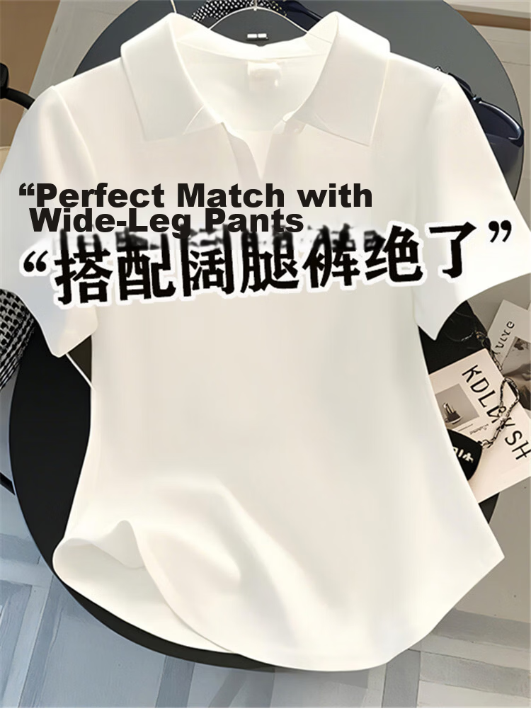 Woodpecker Pure Cotton Polo Collar Short Sleeve T-Shirt Women Summer Regular Shoulder Turn-down Collar Slim Fit Short Base Half Sleeve Top White M 2