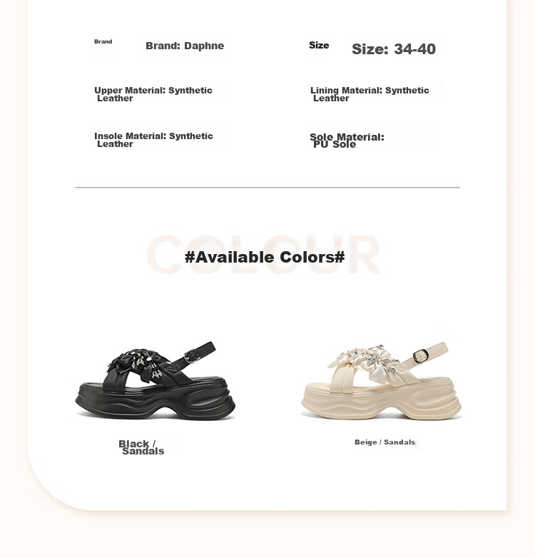Daphne Fairy Style Women's Thick Sole Comfortable Height Increasing Commuting Slip-On Soft Sole Sandals Beige Size 34 8