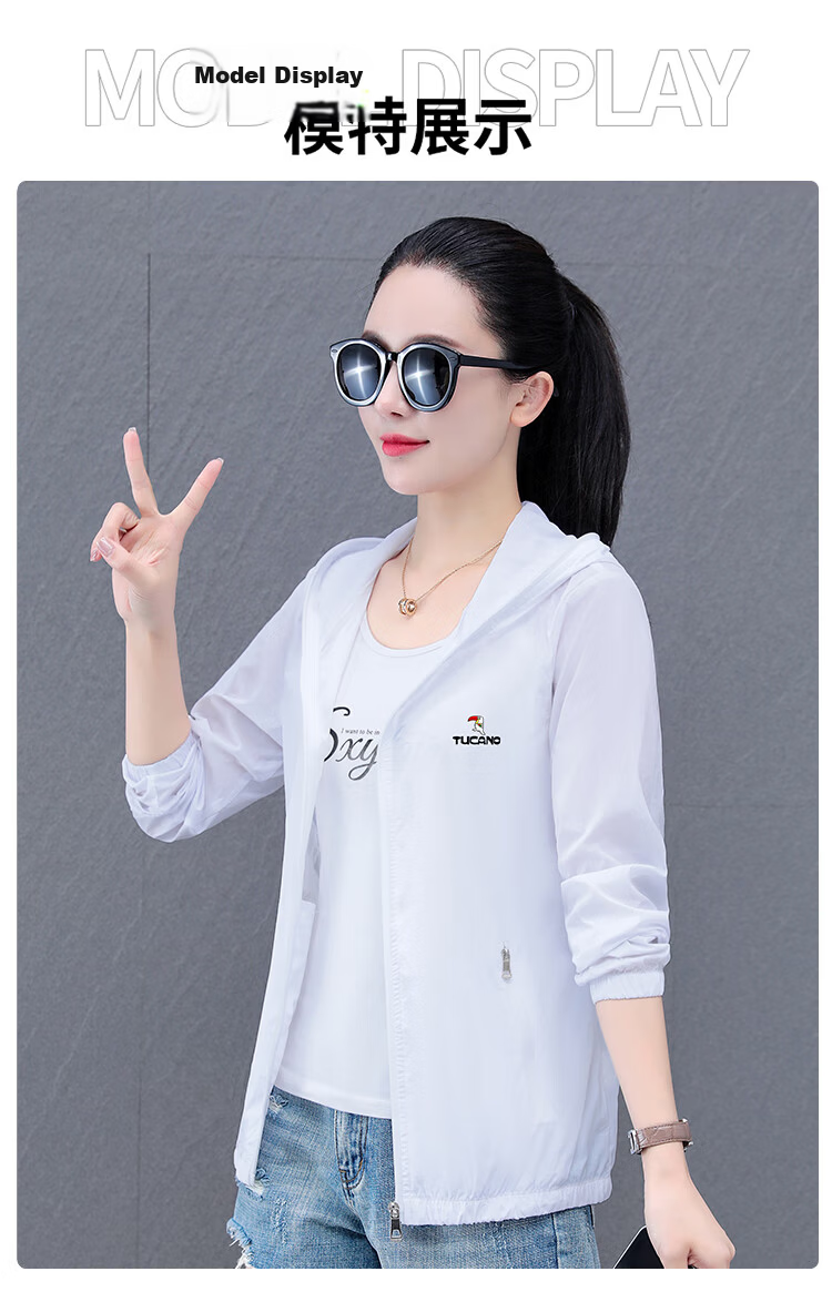 Woodpecker Women's Ice Silk Sun Protection Jacket Summer Hooded Breathable UV Protection Outdoor Sunscreen Coat Blue L 12