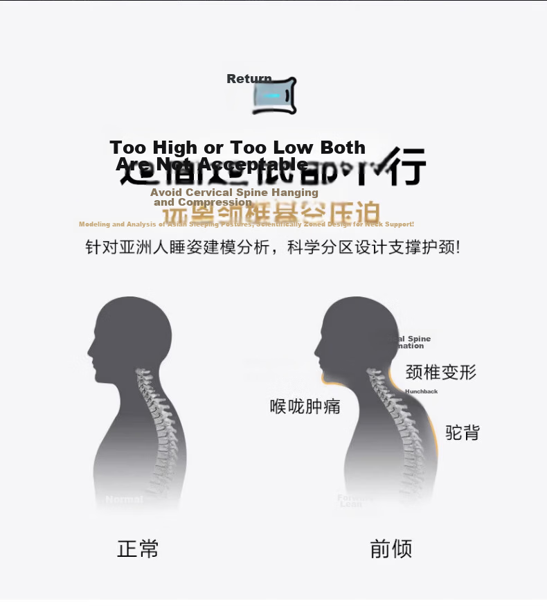 Hodo Massage Neck Pillow for Adults, Sleeping-Specific Cervical Pillow Core, High-Elastic Deep Fiber Pillow, 40*60cm, One Pillow 2