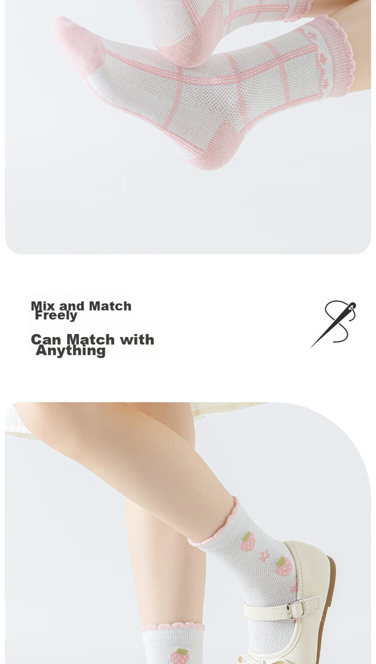 Miiow Kids Girls Cotton Summer Thin Breathable Mid-Calf Mesh Socks Baby Sports Letter Casual Mid-Calf Socks 8