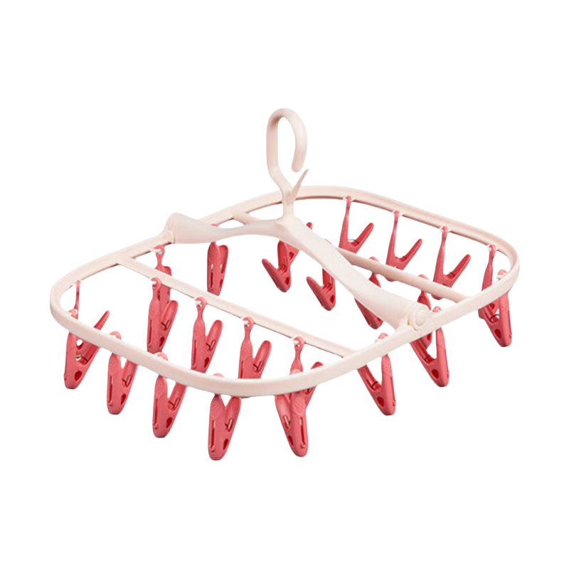 CHAHUA Foldable Clothes Hanger, Multi-Functional Sock Clip for Children, 20-30 Clips, Pink, for Hanging Socks
