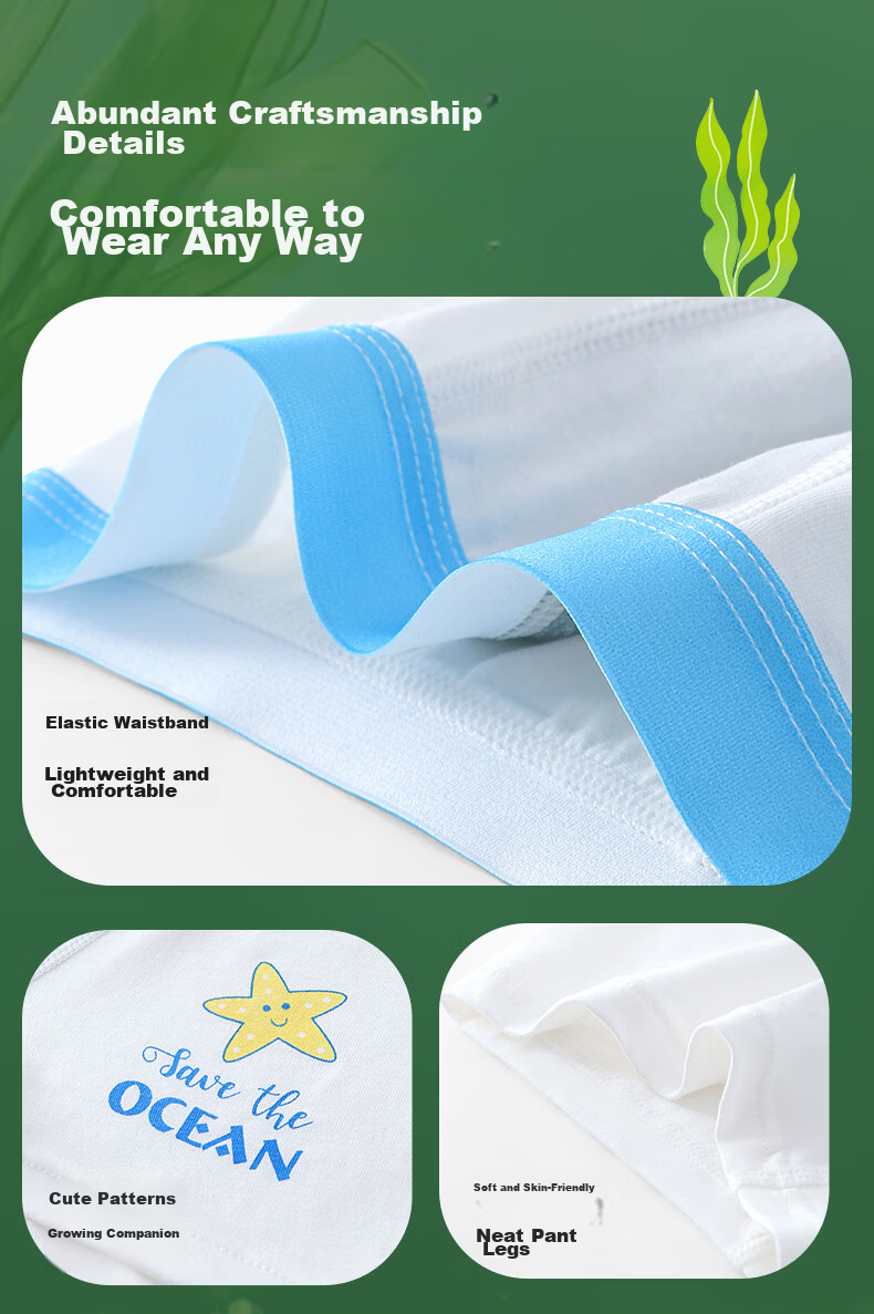 Ziyouxi Seaweed Antibacterial Kids Underwear Boys Pure Cotton Class A Full Cotton Toddler Underpants No Pinch 16