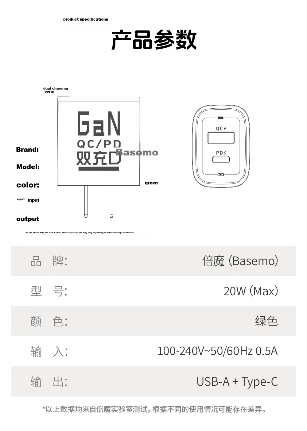 Beimo [3C Certified] Type-C Apple Fast Charger PD20W Dual Port Fast Charging iPhone 17 Pro Max/16/11 Pro Mini Fan USB-A GaN Charger 7
