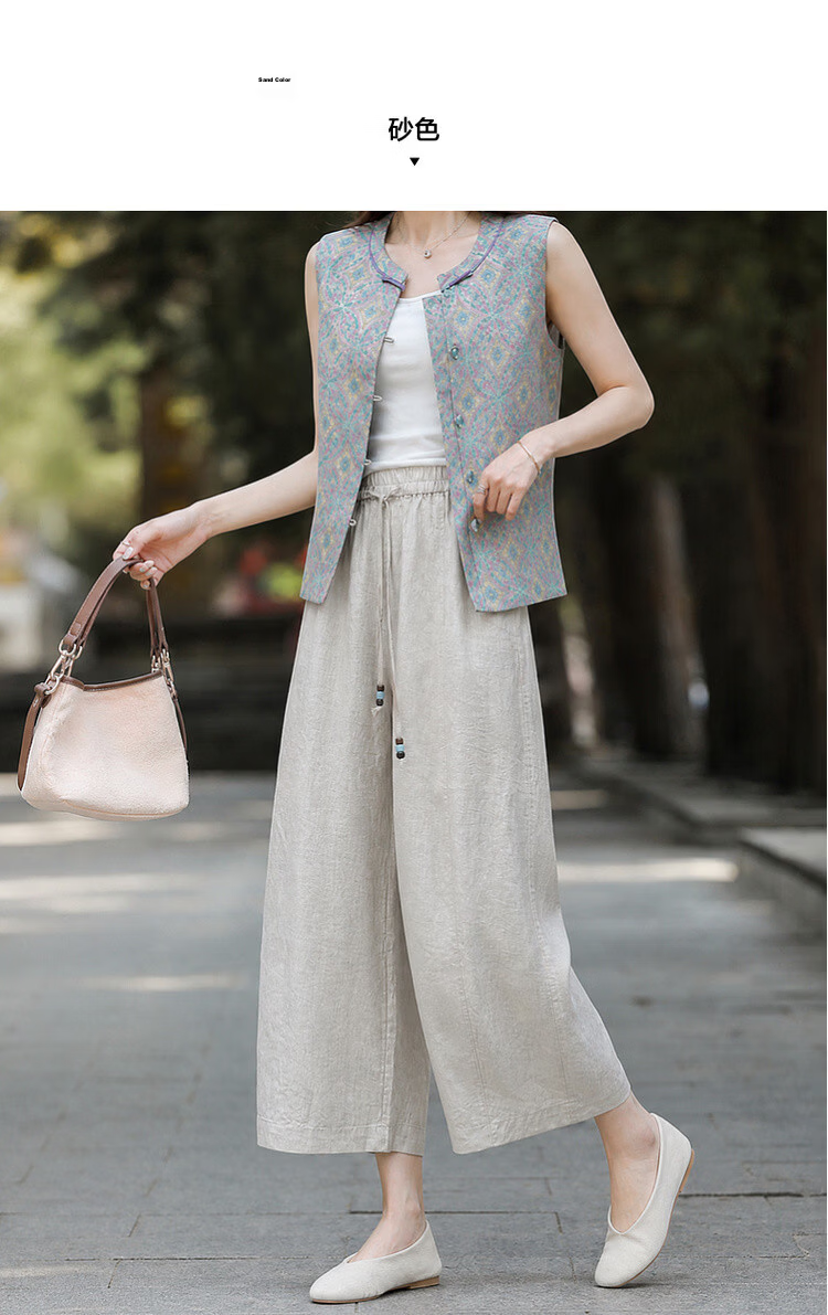 Demana [100 Lyocell] Summer Lightweight Nine-Point Tapered Beaded Drawstring Elastic Waist Petite Women's Casual Pants 17