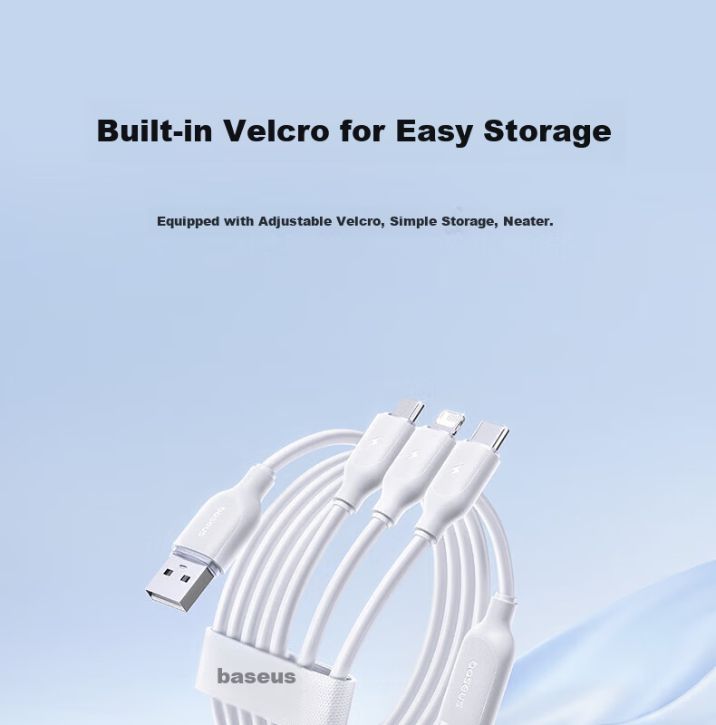 BASEUS Apple 16/15 Charging Cable Data Cable Fast Charge 3.5A Multi-in-1 Type-C Moonlight White 1.2m 22