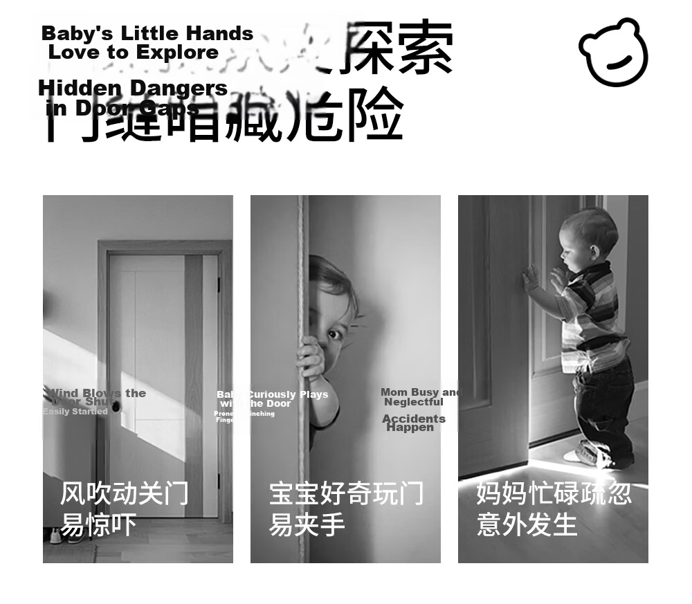 Betis Anti-Pinch Door Stopper Child Safety Door Guard Home No-Drill Door Blocker Windproof Silent Cocoa Gray 1 Piece 3
