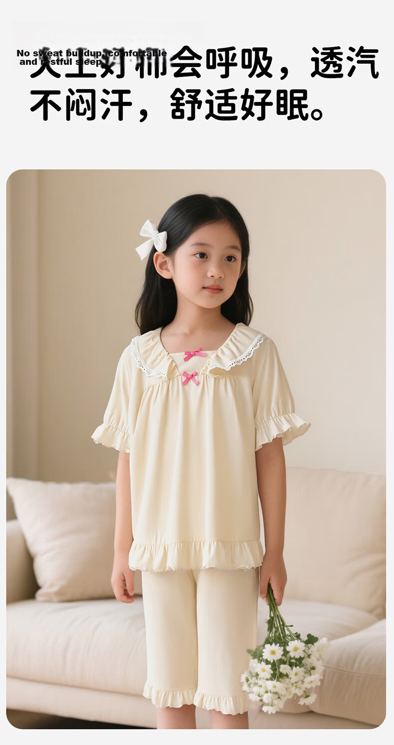 Dingguagua Girls' Cotton Long Sleeve Pajama Set Long Pants Air Conditioning Clothes Big Kids Princess Style Children's Homewear Pink 160 9