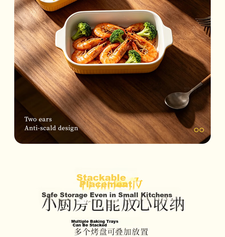 Donlim Ceramic Baking Tray Double-Handle Microwave Oven Plate Thickened Anti-Scald Dinner Plate 650mL 17