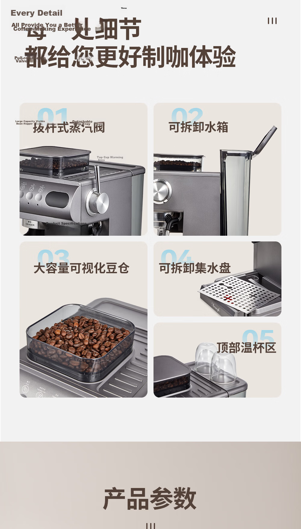 AEOMJK Aimo Ke Coffee Machine Cold and Hot Dual Extraction Integrated Grinding Retro Design Powerful Steam Home Office Coffee Maker CM5580/5570 14