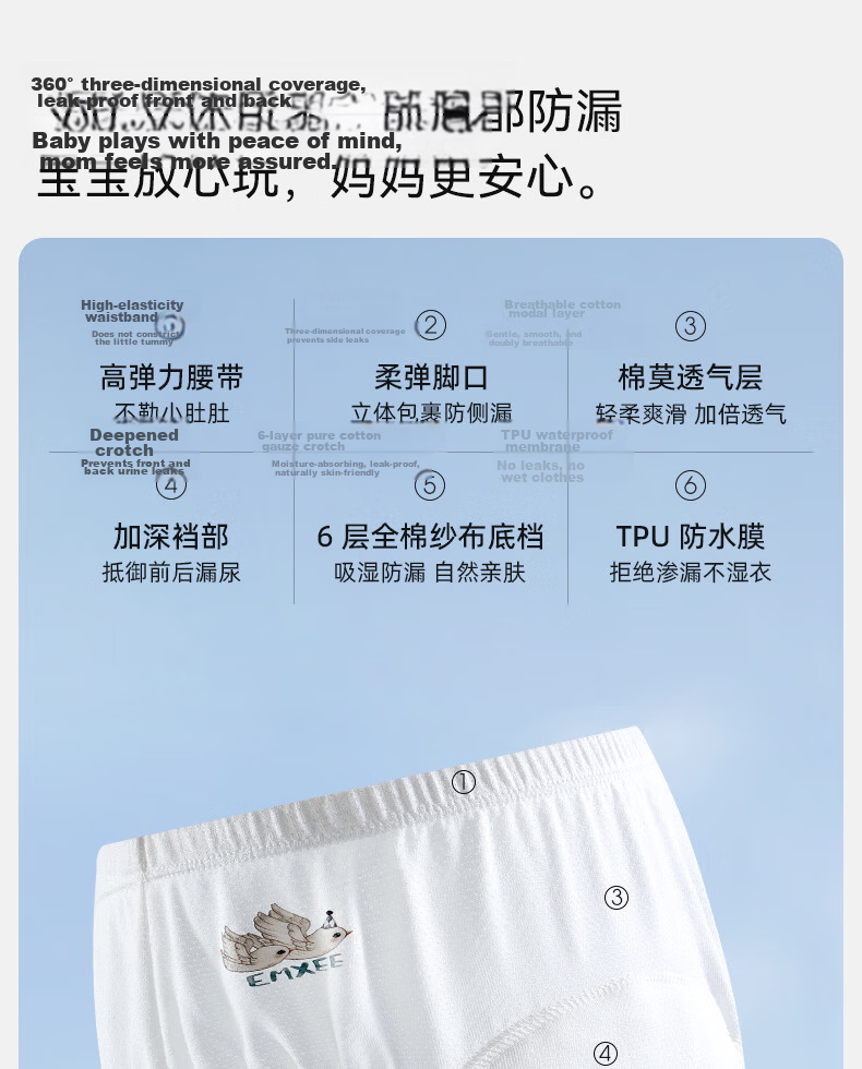 EMXEE Potty Training Pants Unisex Baby Diaper Training Underwear Washable Toddler Waterproof Pants 11