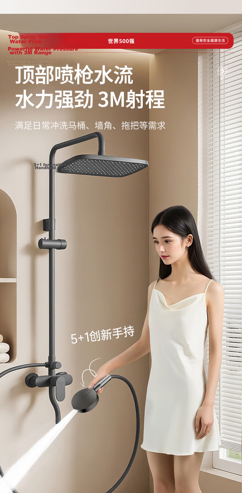 DU PONT Fortune Global 500 Gunmetal Gray Pressurized Shower Head Set with Filter Handheld Shower Head Complete Set 10