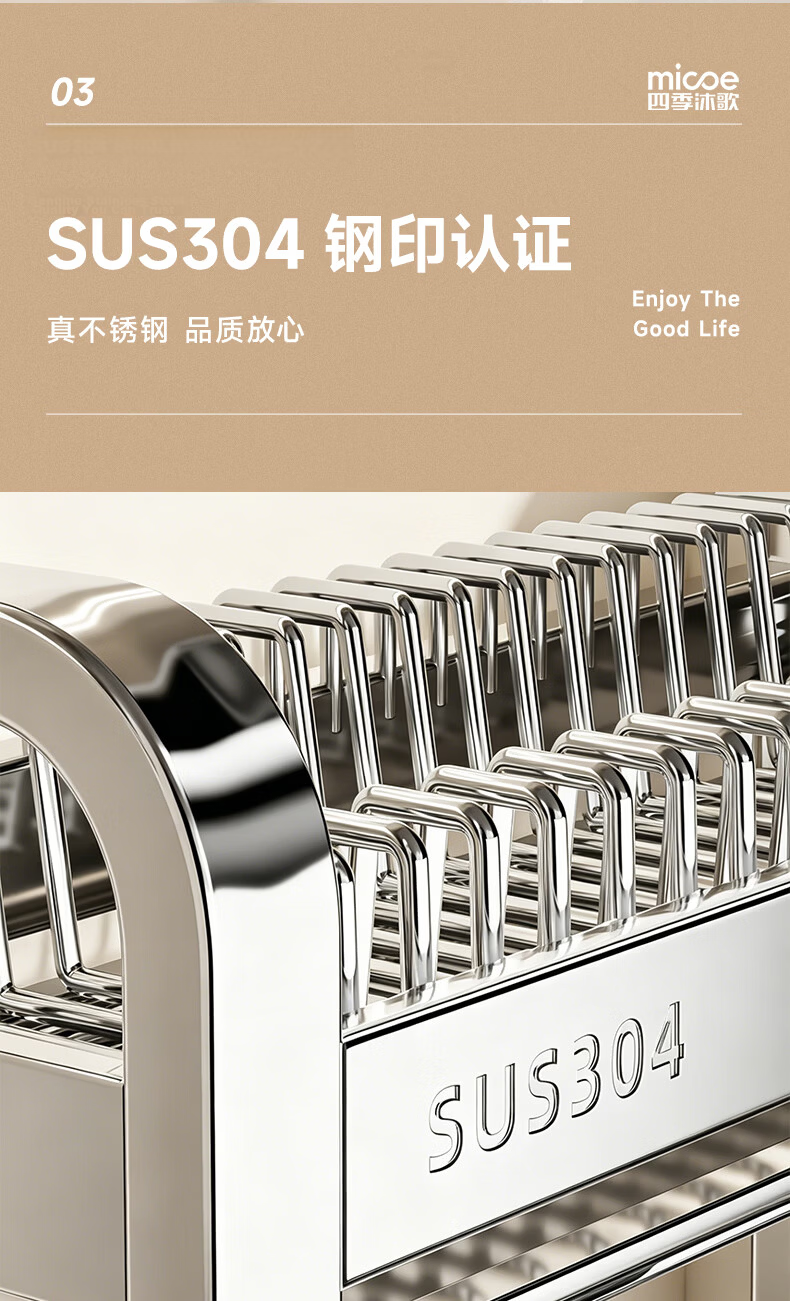 MICOE Kitchen Dish Rack 304 Stainless Steel Bowl Rack Storage Rack Draining Dish Rack Bowl Plate Chopsticks Holder Storage Box 10