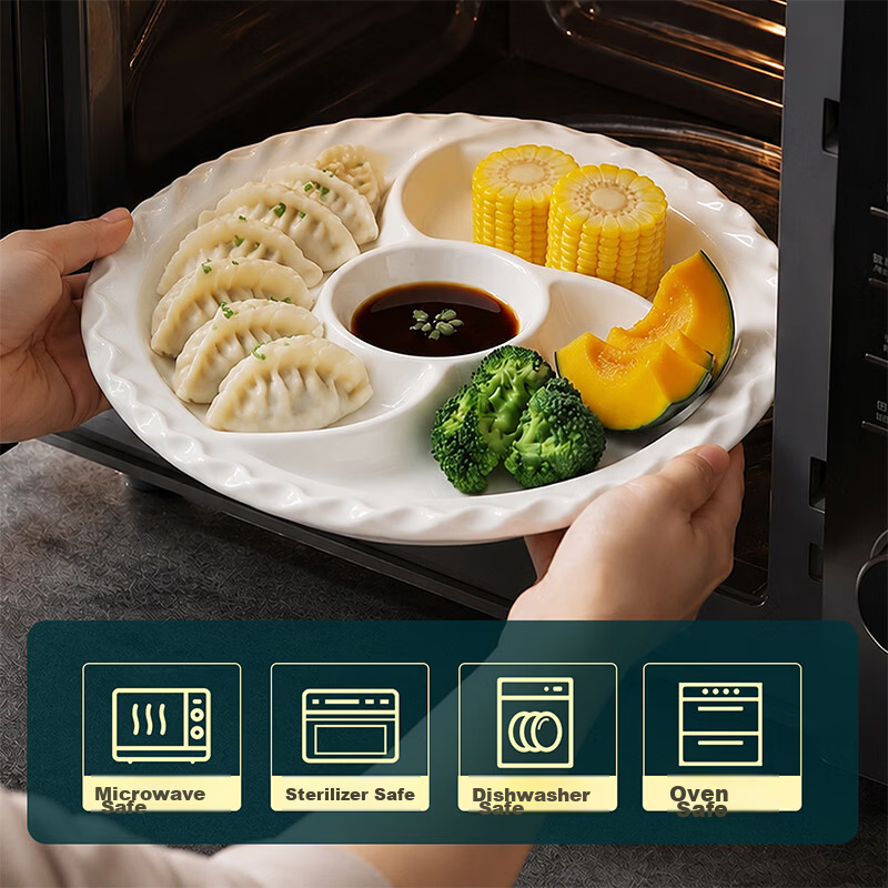 Baijie Ceramic Four-Compartment Steaming Plate Household Baby One-Pot Steaming Tray Children's Supplementary Food Fat-Reducing Divided Plate Bowl Separator Meal Plate 7