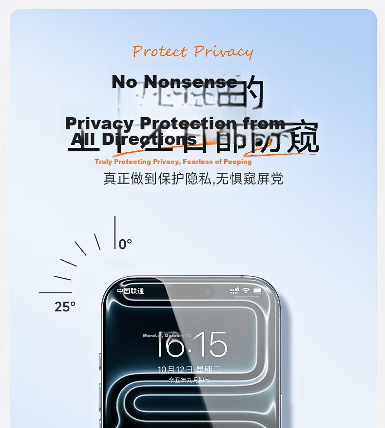 Langling 360° Privacy Tempered Glass Screen Protector for iPhone 16/15 Full Coverage Anti-Peeping HD Anti-Drop Protective Film 4