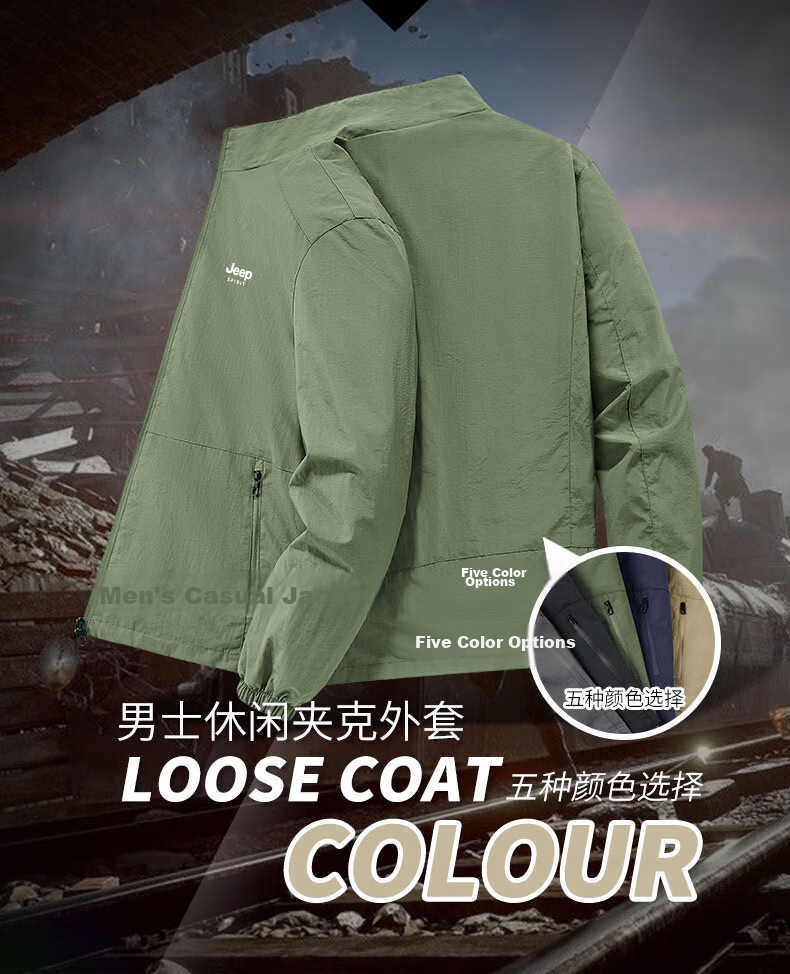 JEEP SPIRIT Men's Sun Protection Skin Jacket Summer Outdoor Sports Lightweight Jacket UV Protection Coat 3