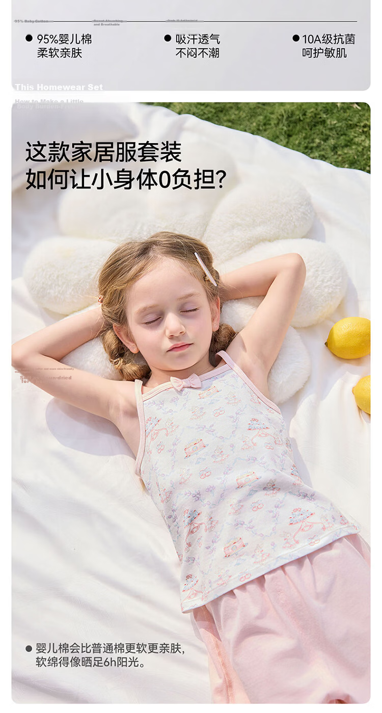 Betis Girls' Summer Breathable Sleeveless Pajama Set Children's Shorts Homewear Baby Casual Two-Piece Set 5
