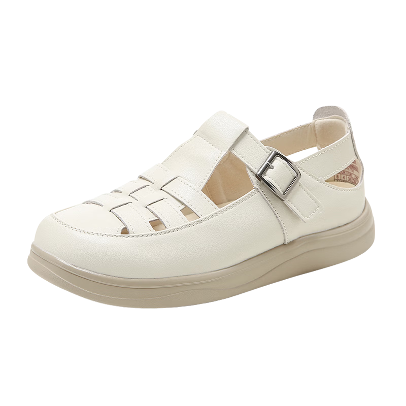 Zulijian Women's Breathable Comfortable Non-Slip Soft Sole Summer Flats Middle-Aged Elderly Mom Sandals Leather Shoes 9085 Apricot Size 37