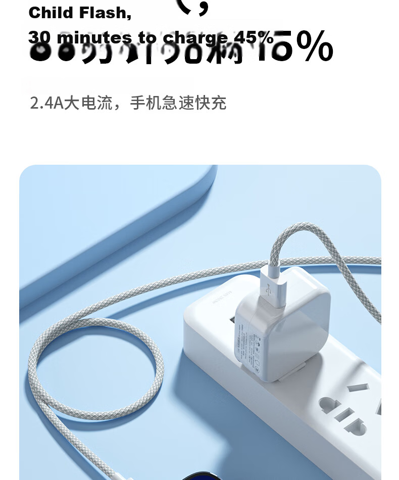 Apple Compatible 2.4A Fast Charging Data Cable for iPhone 14/13 Pro Max/12/11/XS R/8, iPad Tablet USB Car Charger Cable 1.5m Gray White 4