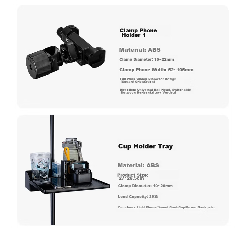 YUNTENG Live Streaming Clamp Tube Phone Holder Expansion Accessories Power Bank Mobile Power Fixed Bracket Multi-Position Tray Extension Accessories Outdoor Photography Dual-Device Additional Clamp 15