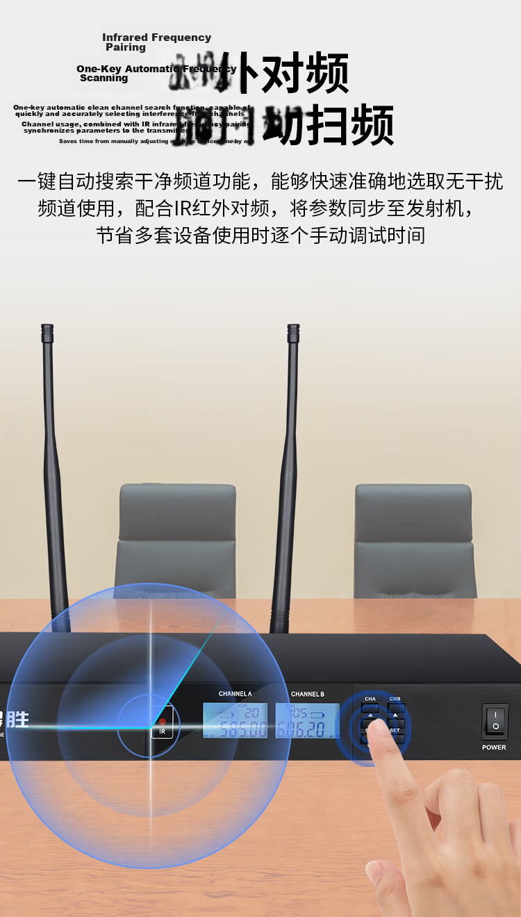 TAKSTAR UC-2R+UC-LH2*2 Desktop Rod Microphone Wireless Set with Lithium Battery, One-to-Two, LCD Display, Black, 1 Set 4