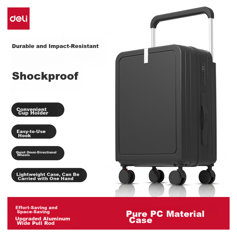 Deli 20-inch Spinner Luggage Wide Telescopic Handle Travel Suitcase Clothes Storage Lockable Carry-on Bag for Men and Women
