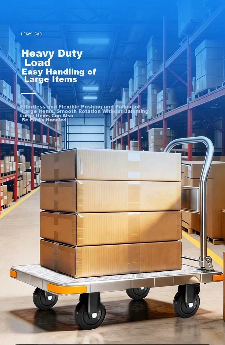 BYB Renovation Handcart Flatbed Cart Four-Corner Anti-Collision Hand Pull Cart 1000kg 90x60cm Small Trolley FZ-50 Gray 7