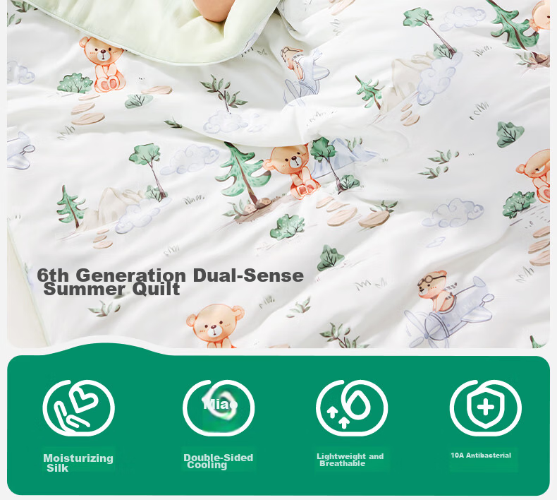OUYUN Silk Children's Summer Cool Quilt, Baby Air Conditioning Quilt, Breathable Sweat-Wicking Cooling Quilt, Green Shadow 2