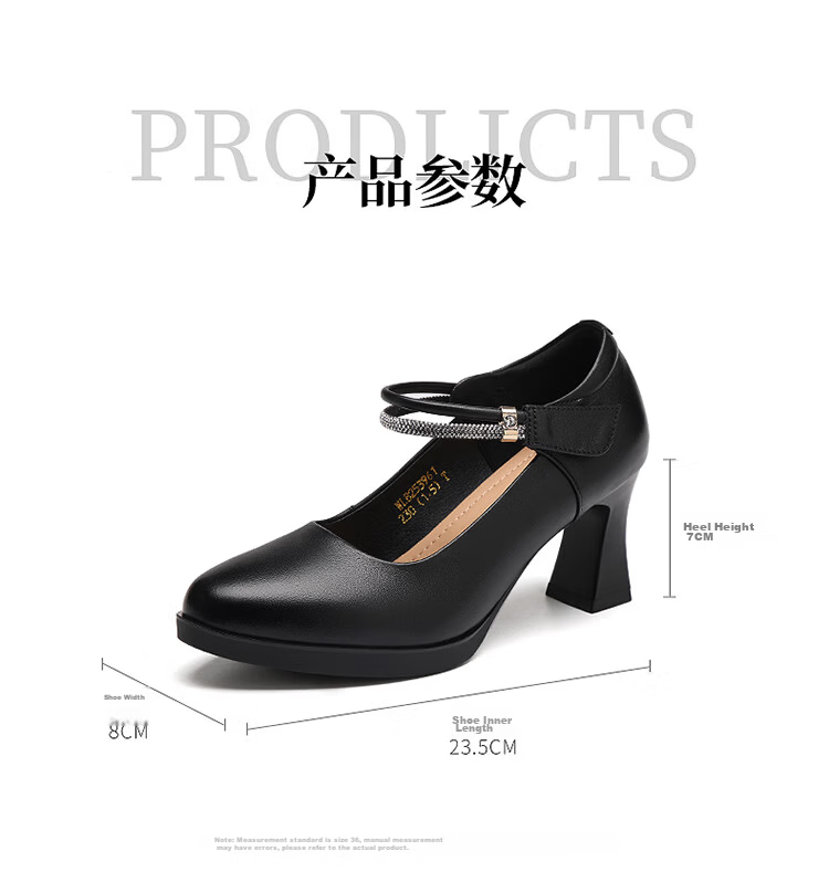 Red Dragonfly Women's Autumn Breathable Mary Jane High Heels Versatile Lightweight Leather Shoes WLB253961 Black Size 36 7