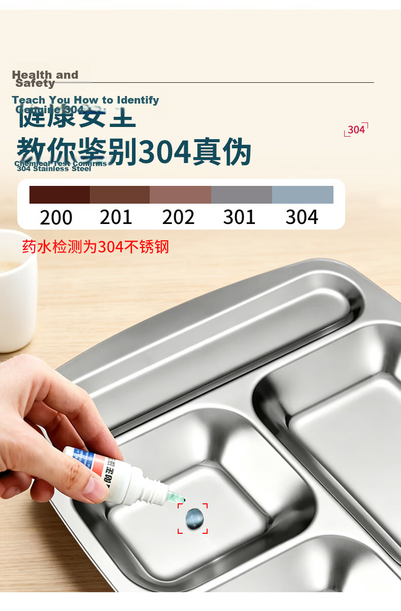 Lanzhe 304 Stainless Steel School Cafeteria Multi-Compartment Lunch Tray Student Bento Box Five Compartments 3