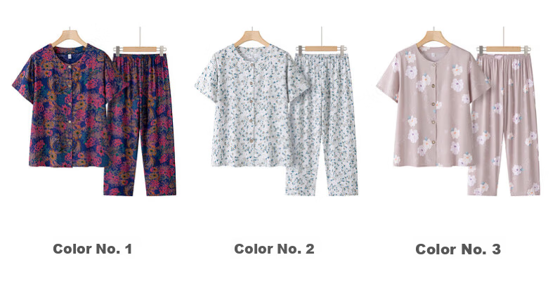 Fengxiao Middle-Aged and Elderly Women's Summer Cotton Silk Short Sleeve Set for 60-70 Year Olds Stylish Grandma Two-Piece Outfit 5