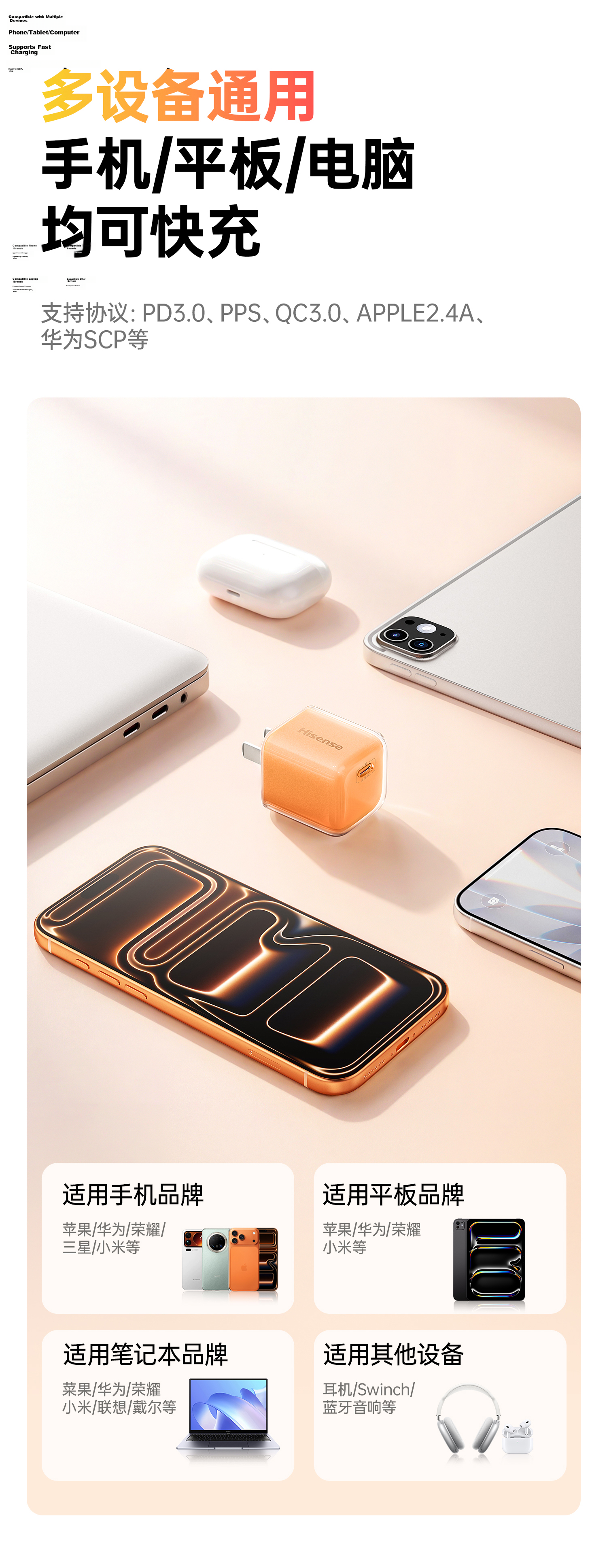 Hisense Xiao Bing 20W GaN Charger for Apple iPhone 17 Fast Charging Head iPhone 16 Pro Max/15 Huawei Phone Type-C Cable Plug Sky Blue 12